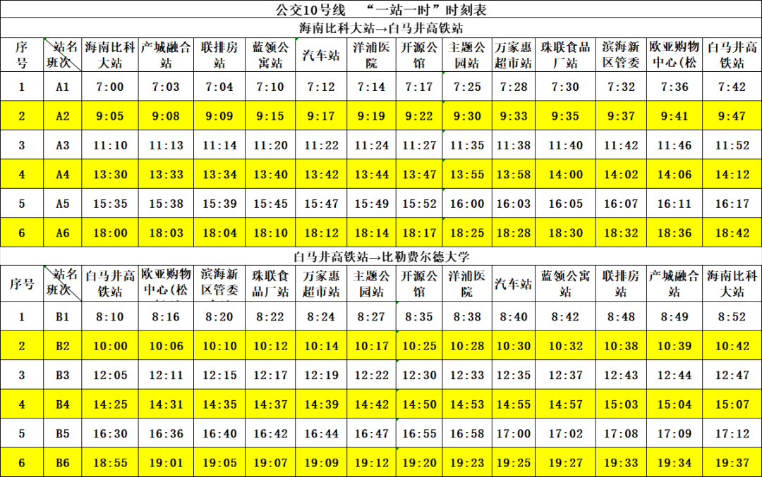10号线时刻表